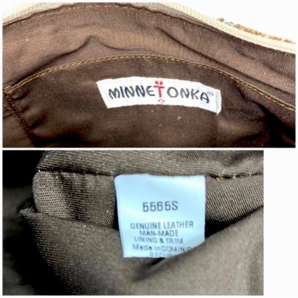 MINNETONKA Baja Western Jacquard Boho chic Suede Fringe Crossbody Bag Ivory Blue - Picture 9 of 12